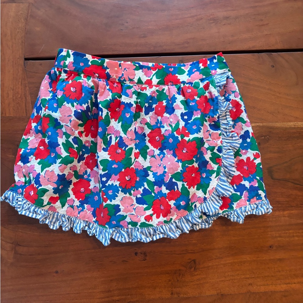 Floral Ruffle Skort with Striped Trim by Mini Boden